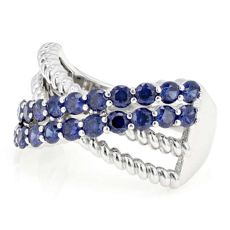 Tanzanite-Blue CZ Crossover Ring In Sterling Silver