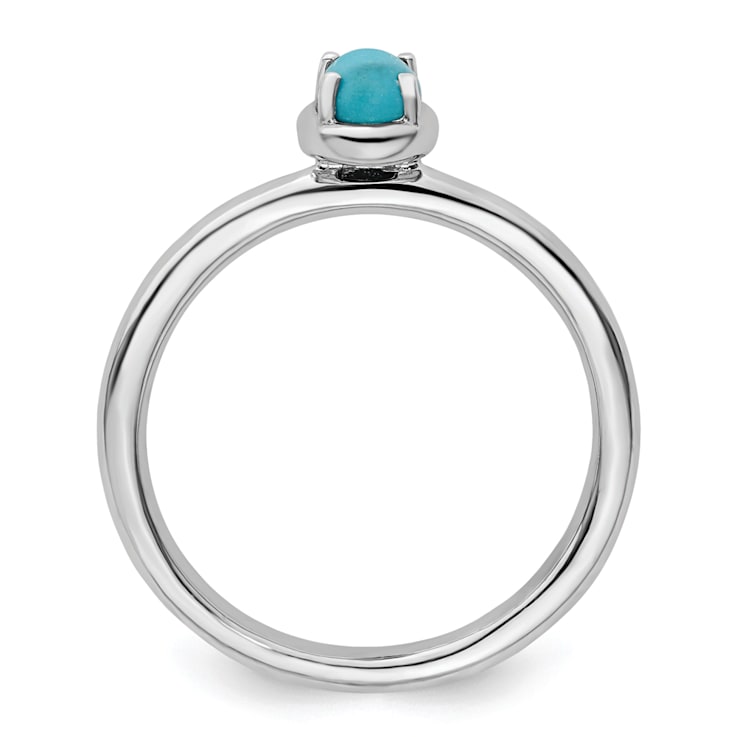 Rhodium Over Sterling Silver Stackable Expressions Turquoise Polished Ring