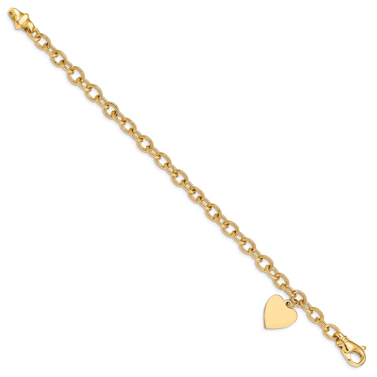 14k Yellow Gold Link with Heart Charm Bracelet
