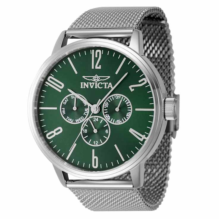 Invicta Specialty 44mm Quartz Stainless Steel Mesh Watch, Green Dial