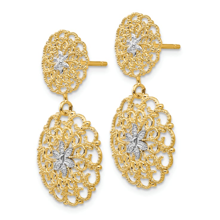 14k Yellow Gold and Rhodium Over 14k Yellow Gold Diamond-Cut Filigree
Medallion Dangle Earrings