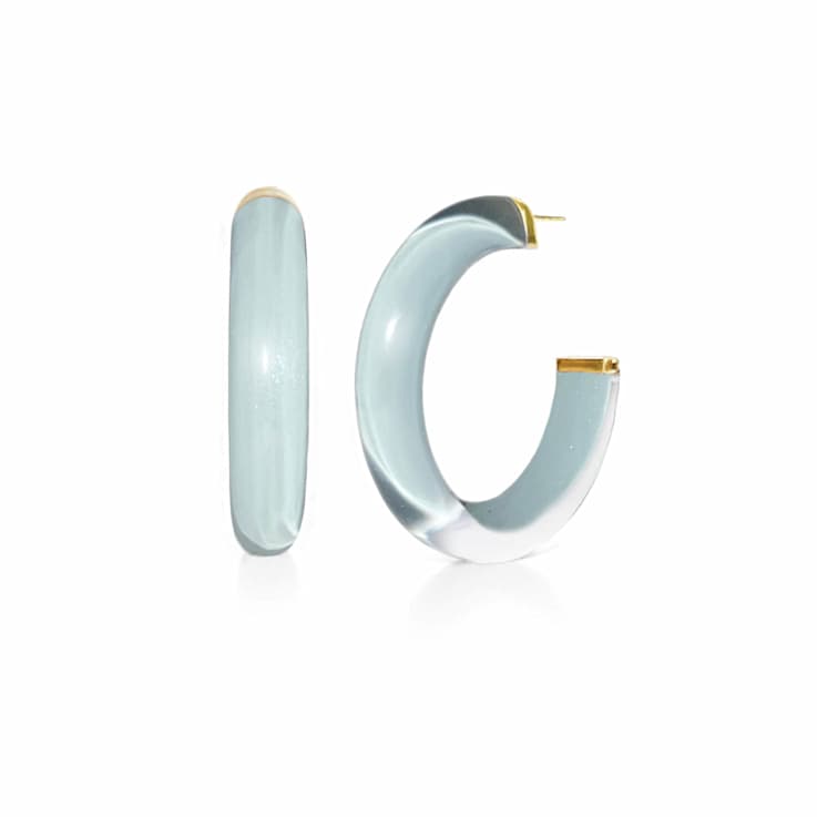 14K Yellow Gold Over Sterling Silver Medium Illusion Acrylic Hoops in Gray