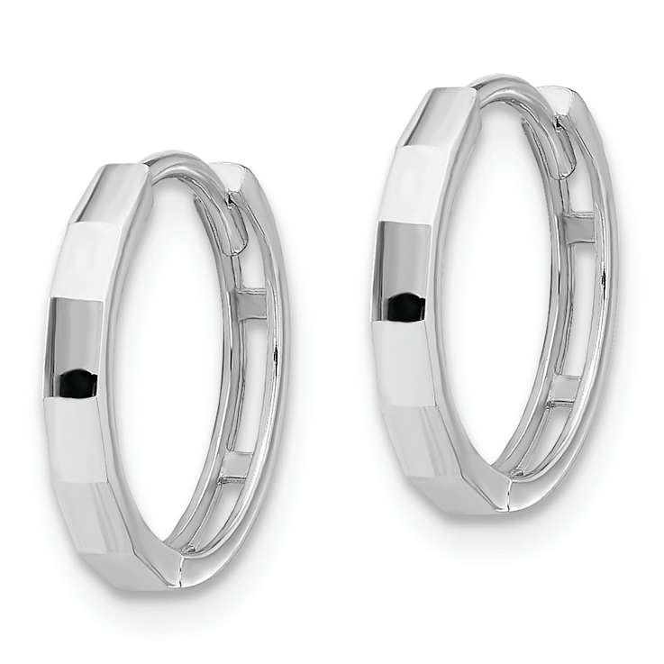 Rhodium Over 14k White Gold 1/2" Polished and Diamond-Cut Hinged
Hoop Earrings