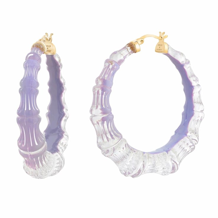 14K Yellow Gold Over Sterling Silver Acrylic and Hand Painted Enamel
Bamboo Illusion Hoops- Lavender