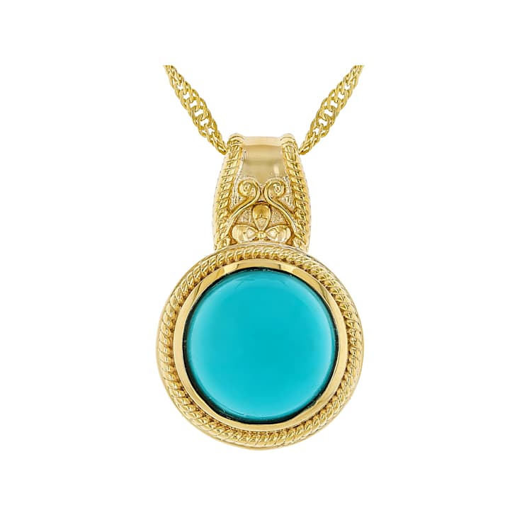 Turquoise Round Solitaire Pendant Necklace In 18K Gold Over Sterling
Silver 11mm