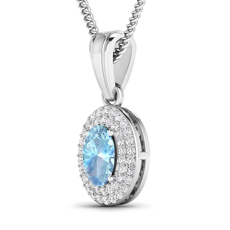 0.51ctw 14K White Gold Oval Aquamarine and White Diamond Pendant with 18
inch Cable Chain