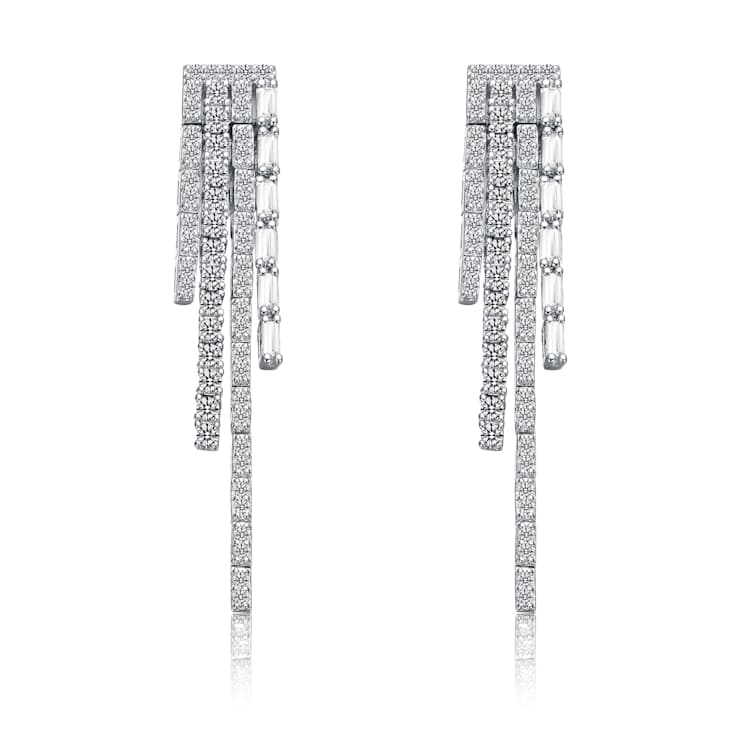 Graduated Fringe CZ Dangle Earrings In Sterling Silver