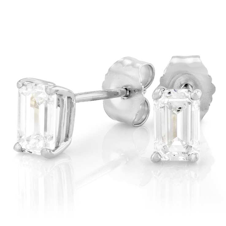 Lab-Grown Diamond Emerald-Cut Stud Earrings In 14K White Gold 1.00ctw