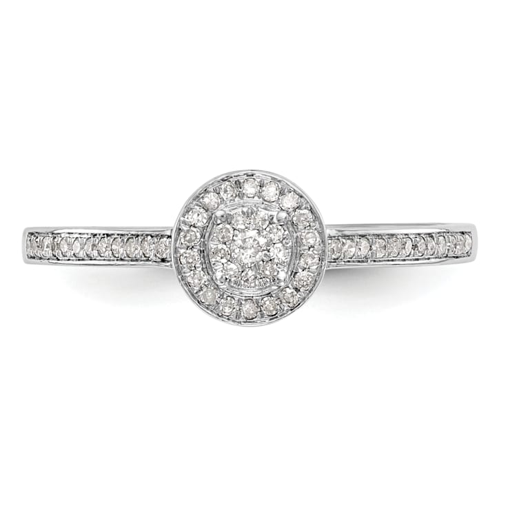 Rhodium Over 14K White Gold Lab Grown Diamond Cluster Engagement Ring 0.185ctw