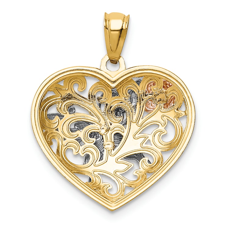 14k Tri-color Gold Textured Butterfly Heart Pendant