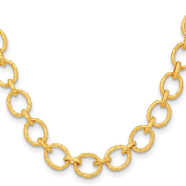 18K Yellow Gold 14mm Hammered Oval Link 18-inch Necklace