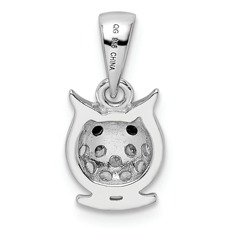 Rhodium Over Sterling Silver Black and White Cubic Zirconia Owl Pendant