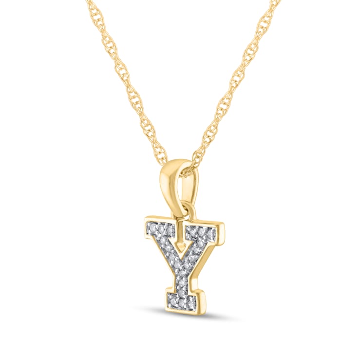 White Diamond Accent 10k Yellow Gold Y Initial Pendant With 18” Rope Chain