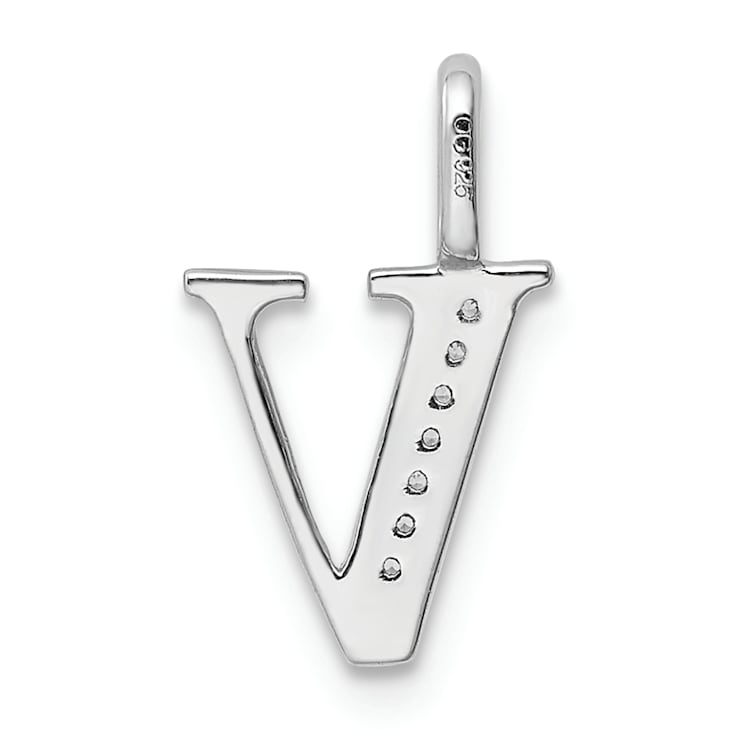 14K White Gold Diamond Letter V Initial Pendant