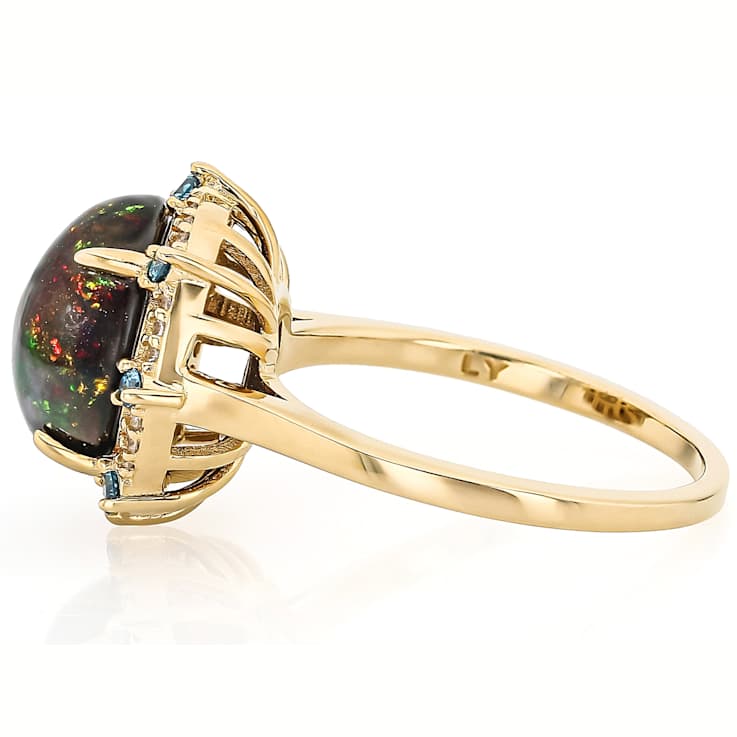 Black Opal And Lab-Grown Blue And White Diamond Ring In 18K Gold Over
Sterling Silver 2.92ctw