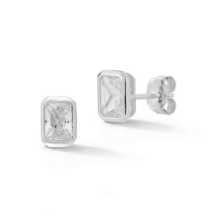 Rachel Zoe Bezel Set Radiant-Cut CZ Stud Earrings in Rhodium Over
Sterling Silver