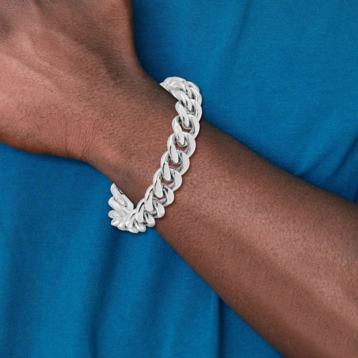 Rhodium Over Sterling Silver Curb Link Men's 8.5 Inch