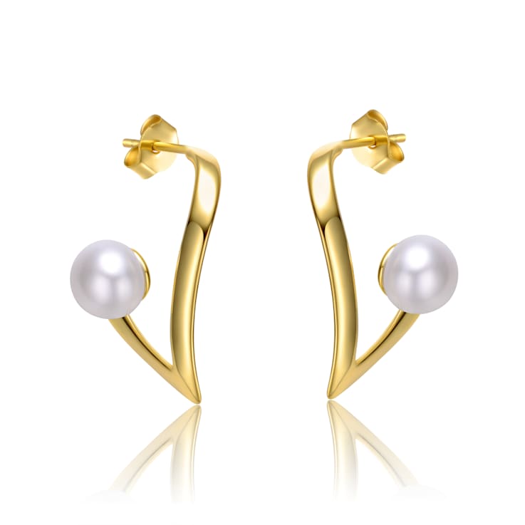 Freshwater Pearl Open Geometric Drop Earrings In 14K Gold Over Sterling Silver