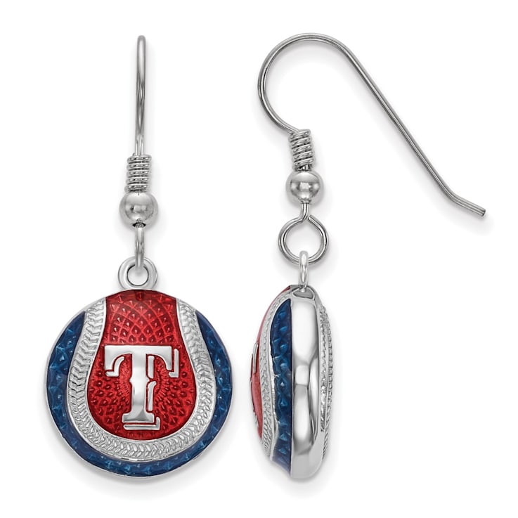 Rhodium Over Sterling Silver MLB LogoArt Texas Rangers Enamel Earrings