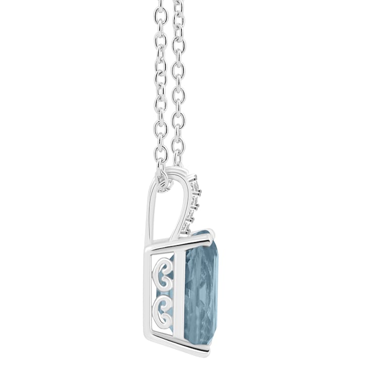 10x8mm Emerald Cut Sky Blue Topaz With Diamond Accents Rhodium Over
Sterling Silver Pendant w/ Chain
