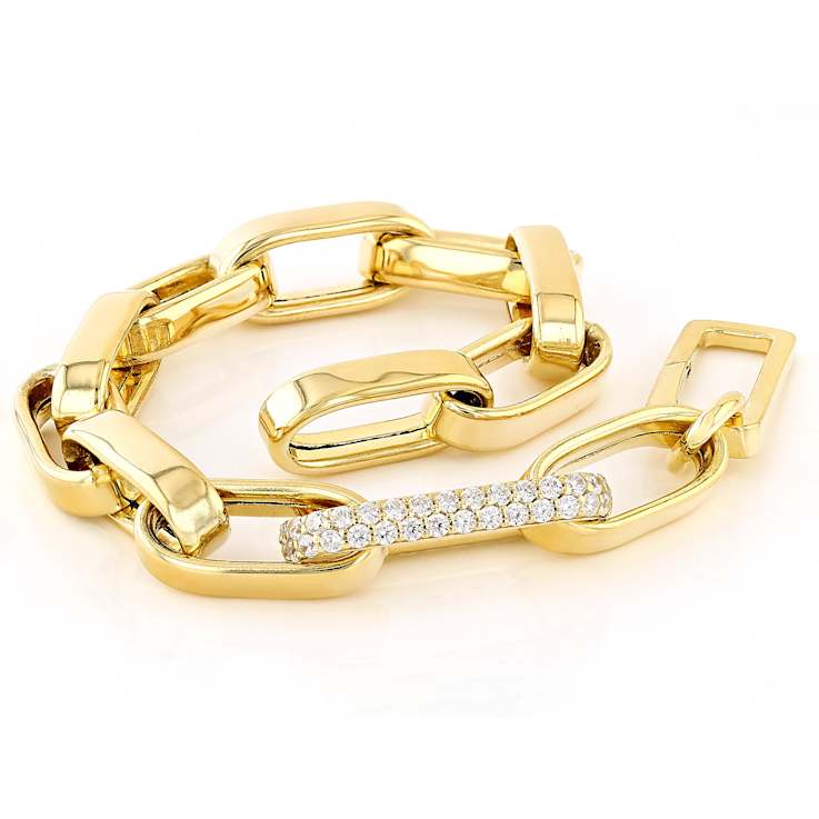 Paperclip Station Bracelet With CZ In 18K Gold Over Sterling Silver