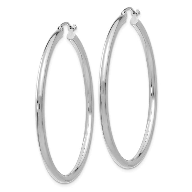 Rhodium Over 14k White Gold 1 3/4" Polished Tube Hoop Earrings