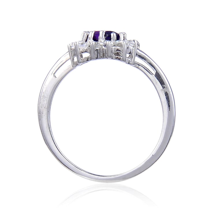 Heart Shape Amethyst with White Topaz Accents Sterling Silver Ring, 1.01ctw