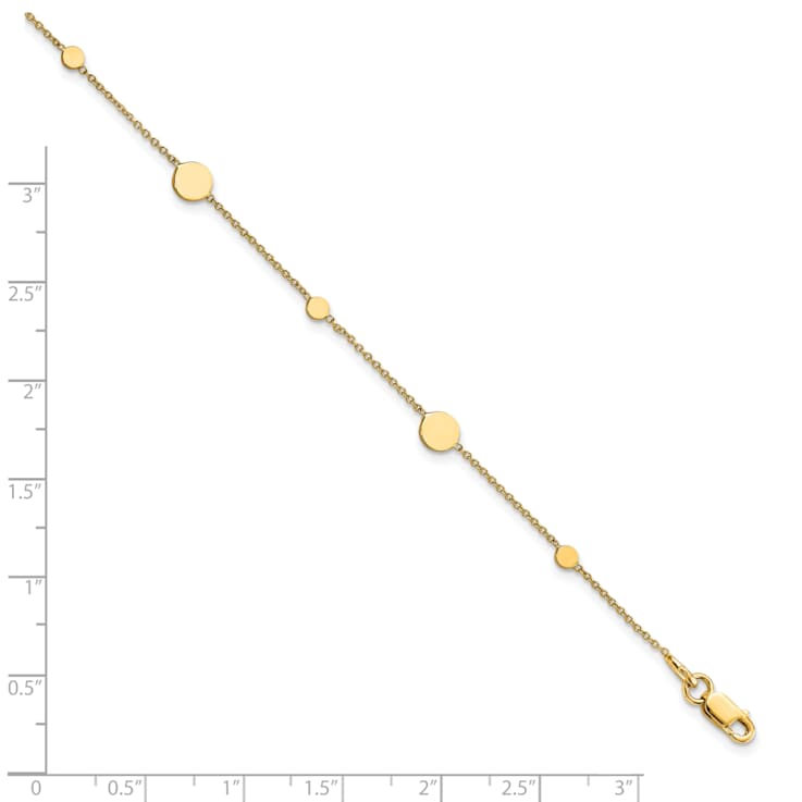 14K Yellow Gold Polished Disc with 1-inch Extension Anklet