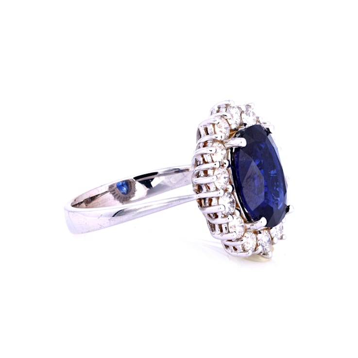 3.73 Ctw Blue Sapphire and 1.16 Ctw White Diamond Ring in 14K WG