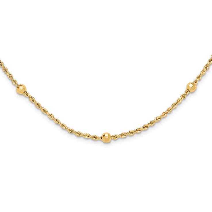14K Yellow Gold Diamond-cut Beaded Rope Chain Necklace