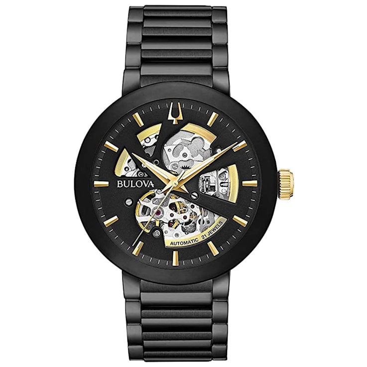 Bulova Men's Classic Black Bezel Black Stainless Steel Watch