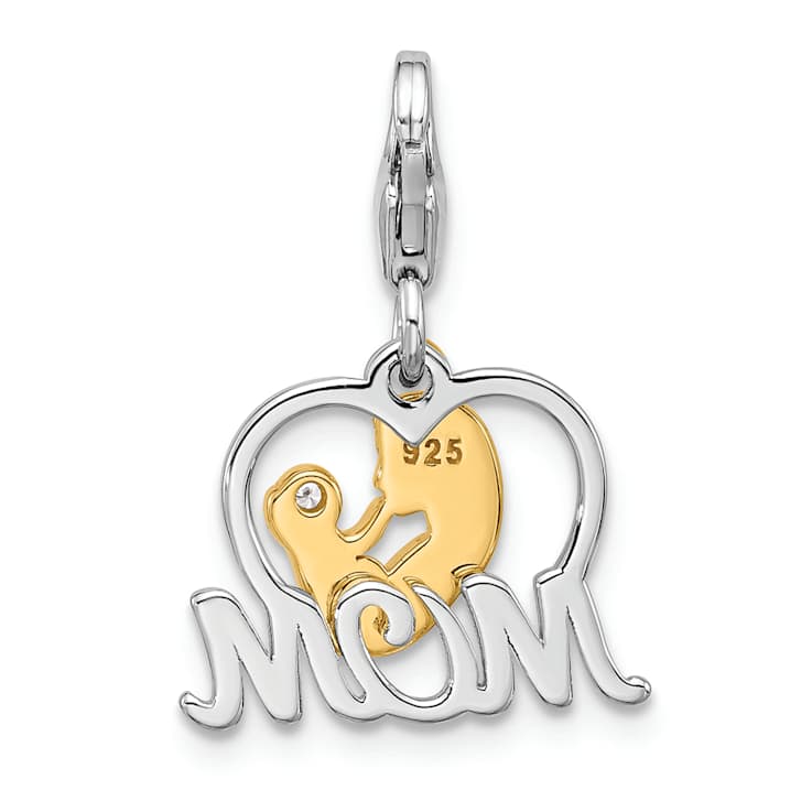 Sterling Silver and Gold Tone Rhodium Over Sterling Silver Cubic
Zirconia Mother's Love Mom Charm