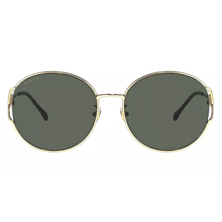 Gucci Gold Tone Round Frame / Green Lens Sunglasses