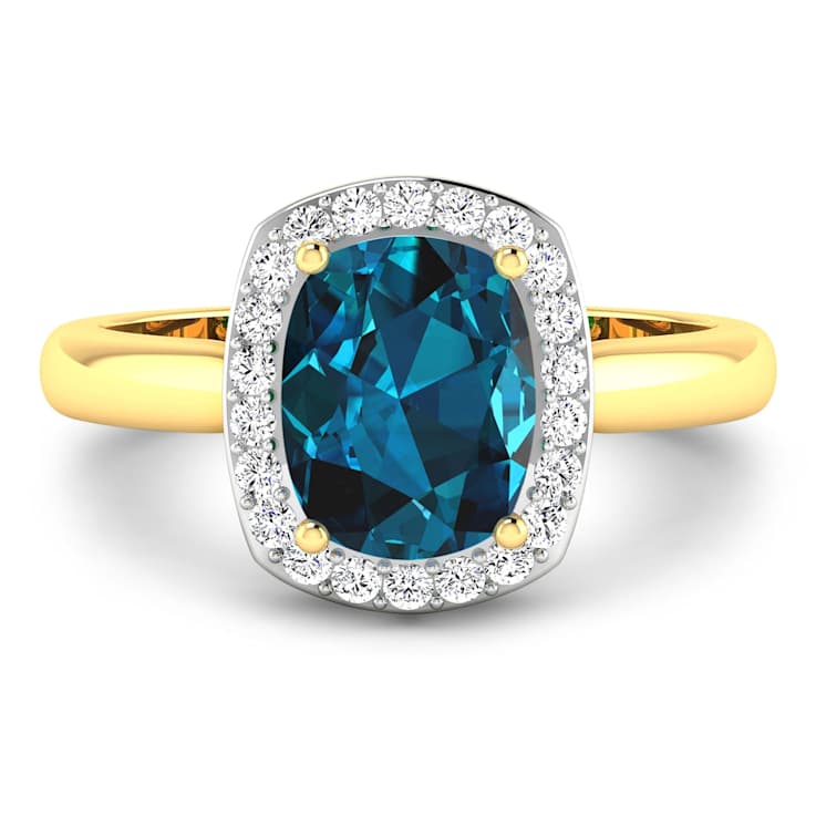 2.17ctw London Blue Topaz and Diamond 14K Yellow Gold Halo Ring