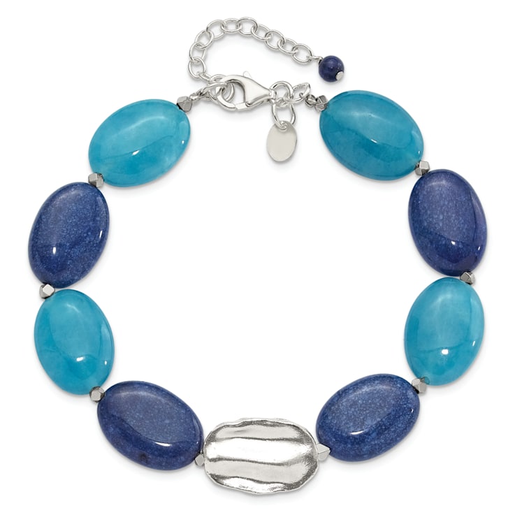 Sterling Silver Hematite, Jade, Lapis, Quartz 8-inch with 1-inch
Extension Bracelet