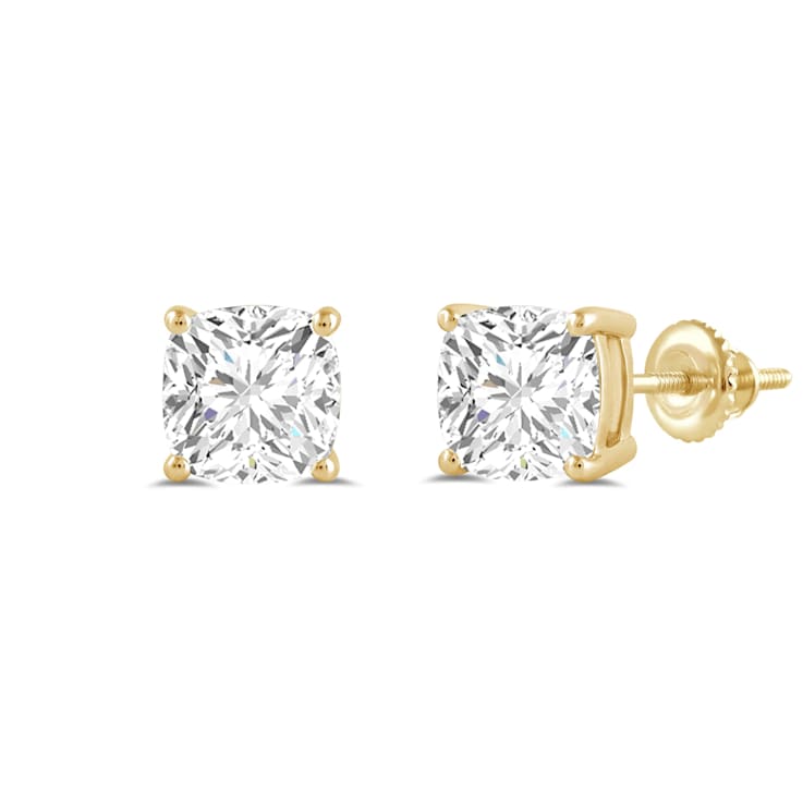 White Cubic Zirconia 14k Yellow Gold Studs With Velvet Gift Box 3.00ctw