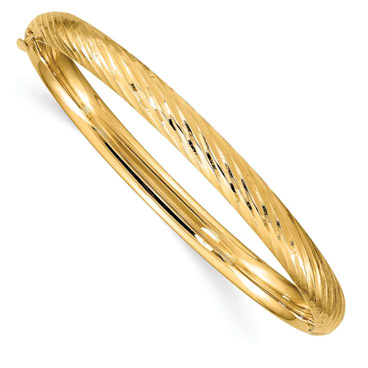 14k Yellow Gold 4.75mm Textured Children's Hinged Bangle