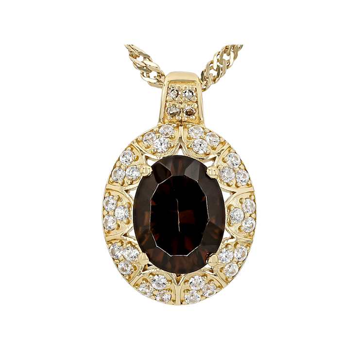 Smoky Quartz And Champagne Diamond Pendant Necklace In 18K Gold Over
Sterling Silver 1.78ctw