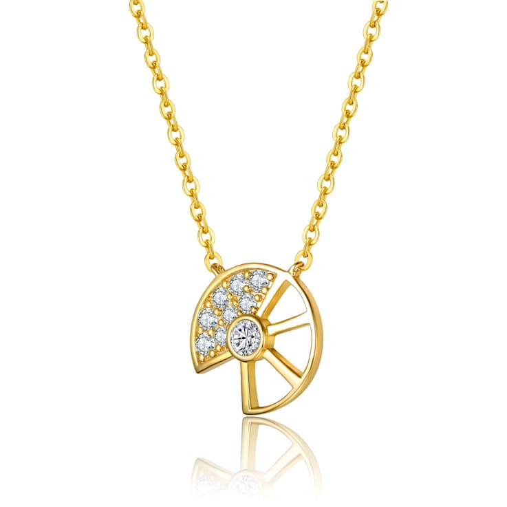 CZ Snail Charm Station Necklace In 14K Gold Over Brass