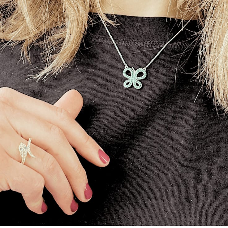 Green Emerald Butterfly Sterling Silver Dainty Necklace