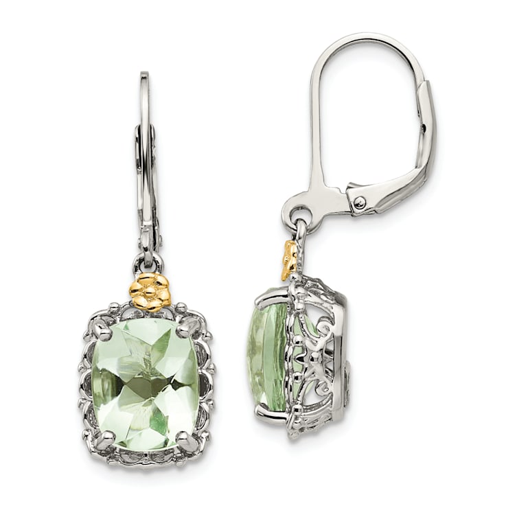 Sterling Silver Rhodium-plated with 14K Accent Prasiolite Earrings