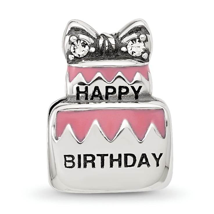 Sterling Silver Crystal and Enamel Pink Birthday Cake Bead