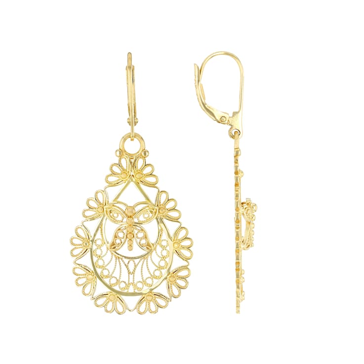 Filigree Dangle Earrings In 18K Gold Over Sterling Silver