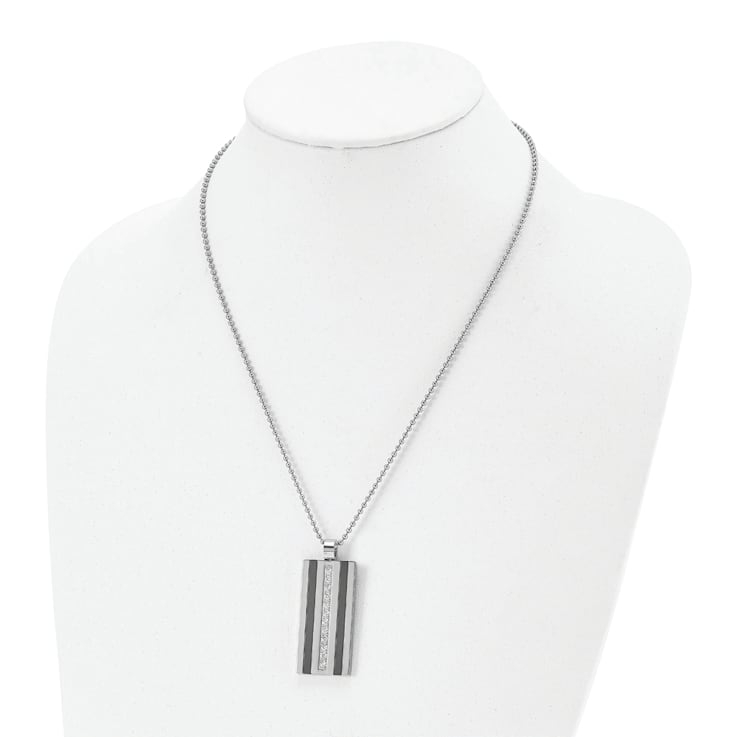 White Cubic Zirconia Stainless Steel Black IP-plated Men's Pendant With Chain