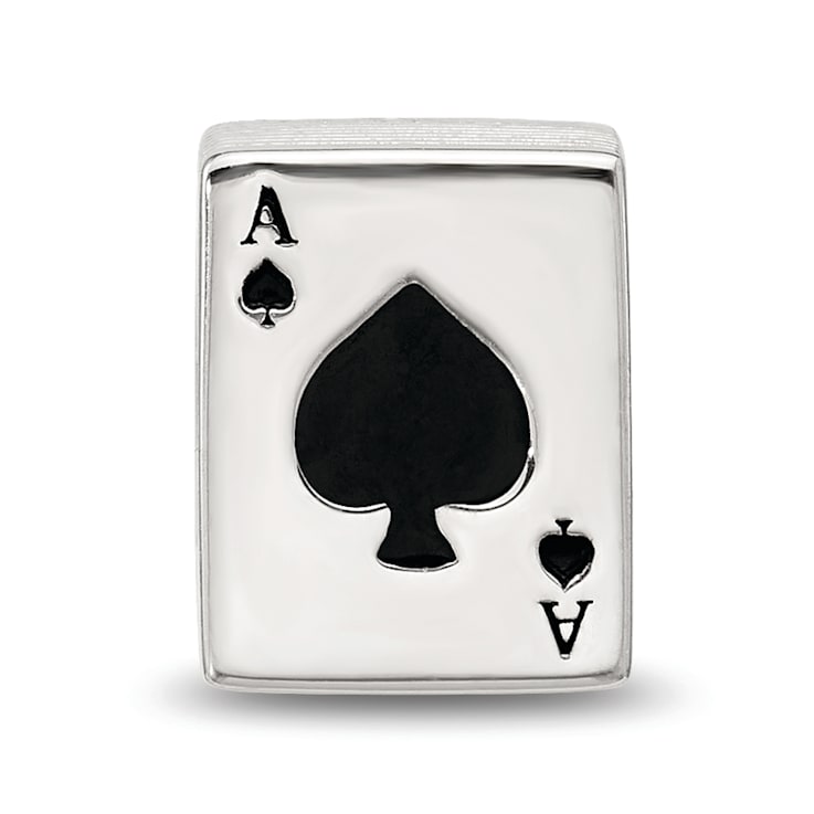 Sterling Silver Enamel Deck of Cards with Spades Showing Bead