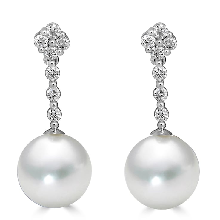 14KW Earrings 0.58cwt Diamond  10mm Cultured Pearl