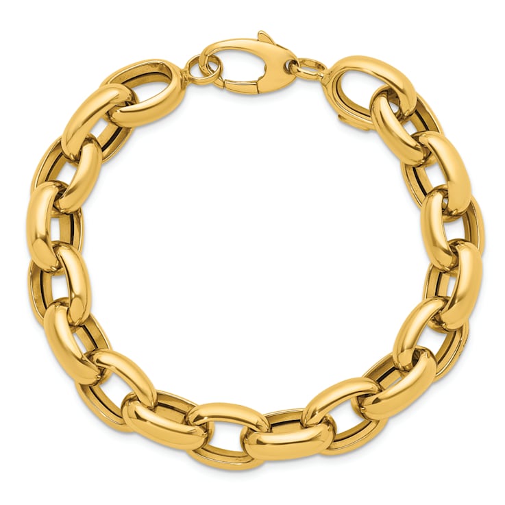 14K Yellow Gold 11.5mm Open Link Cable 8 inch Bracelet
