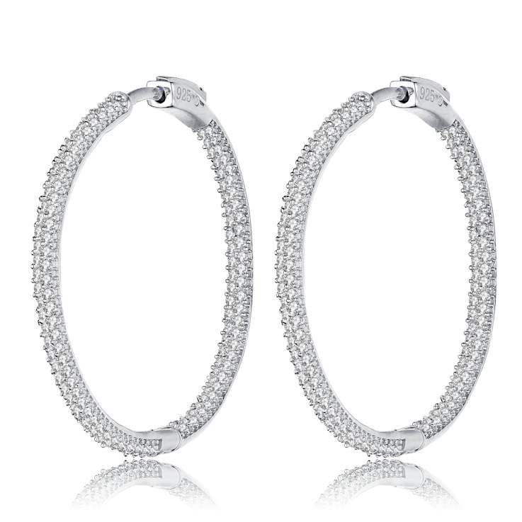 CZ Pave Inside-Out Hoop Earrings In Sterling Silver