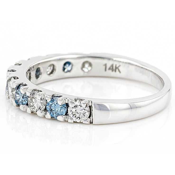 Blue And White Lab-Grown Diamond Band Ring In 14K White Gold 1.00ctw