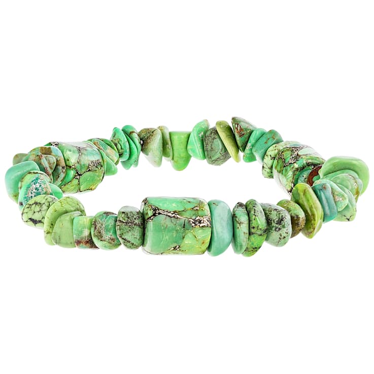 Green Turquoise Chip Bead Stretch Bracelet Set Of 3